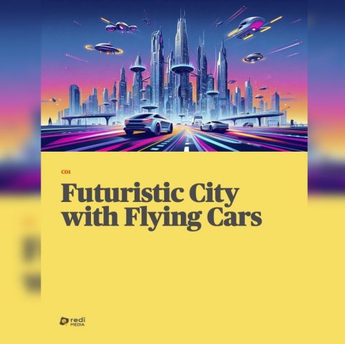 Futuristic City with Flying Cars Design Collection